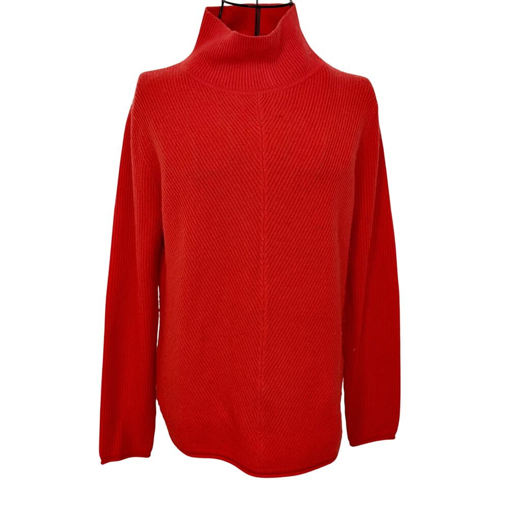 FABLE 100% Cashmere Chevron Ribbed Knit Coral Mock Neck Sweater Pullover